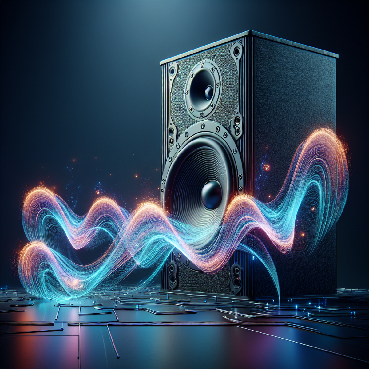 A powerful, large speaker emitting vibrant sound waves.