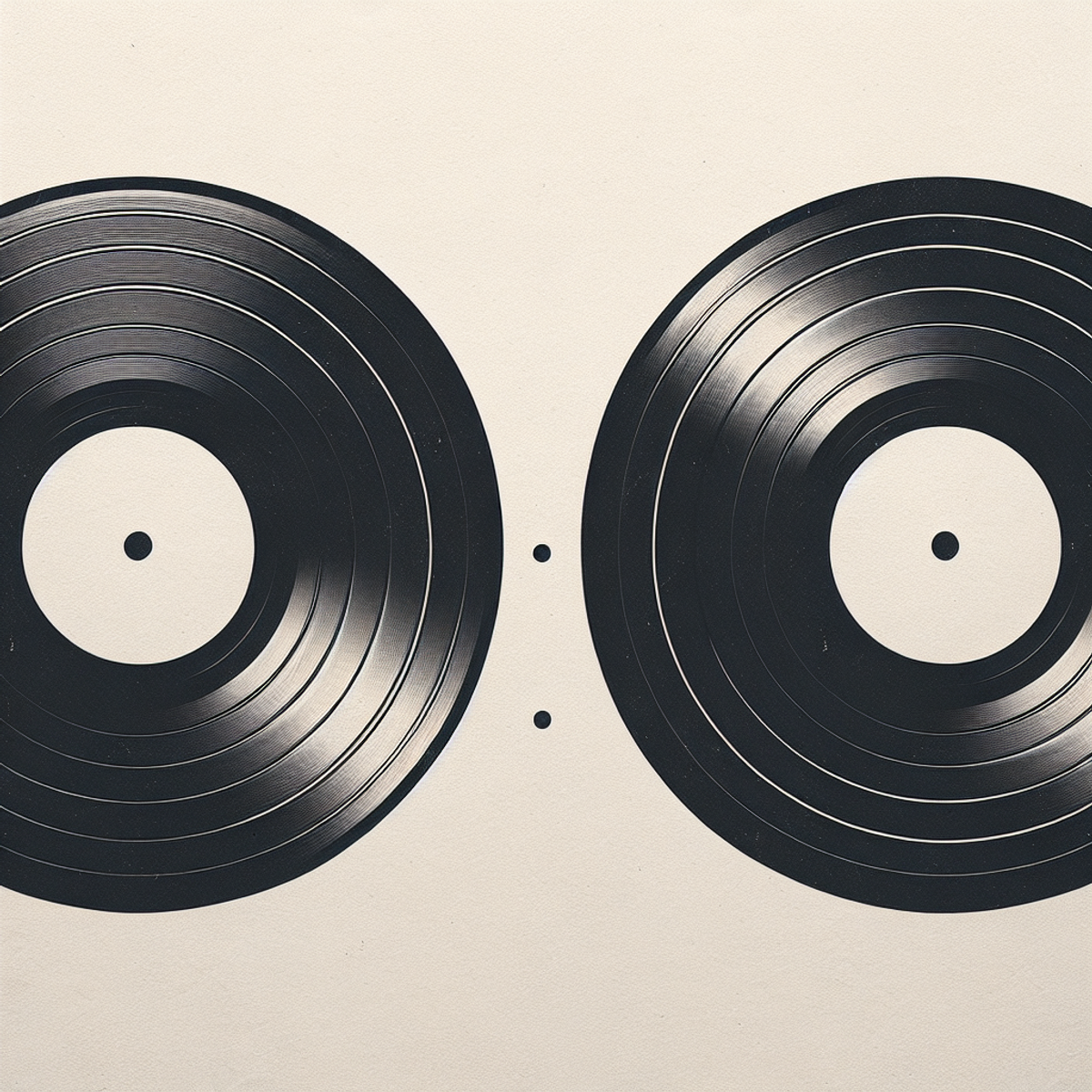 Two vinyl records with grooves perfectly aligned to symbolize synchronization in DJing.