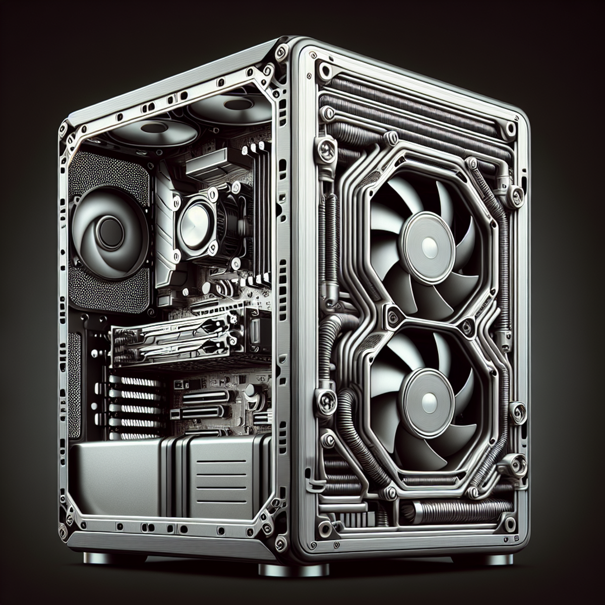 A close-up image of a custom computer case with an integrated fan ventilation system.