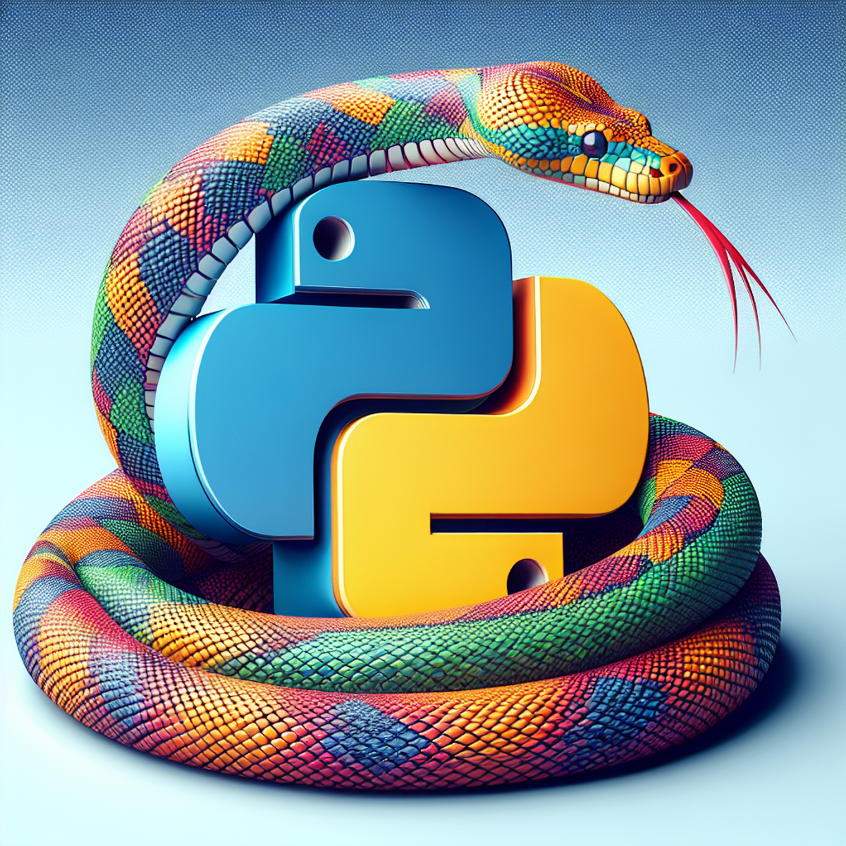 A realistic illustration of a vibrant and colorful Python snake wrapped around a stylized compressed file, symbolizing data compression capabilities.