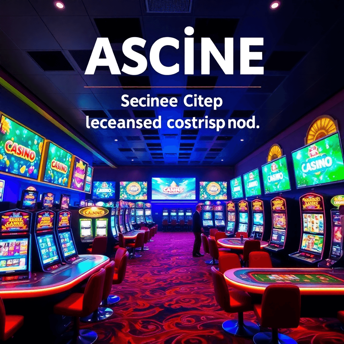 Modern Australian casino interior with glowing gaming tables, slot machines, and digital screens in a secure, licensed environment.
