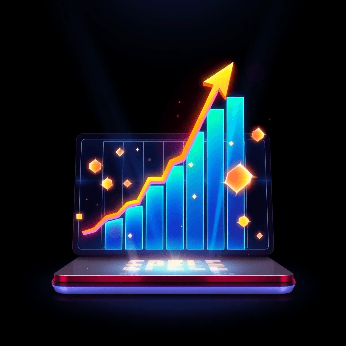 Digital illustration of a rising multiplier graph on a sleek casino interface with vibrant colors and glowing effects against a dark background.
