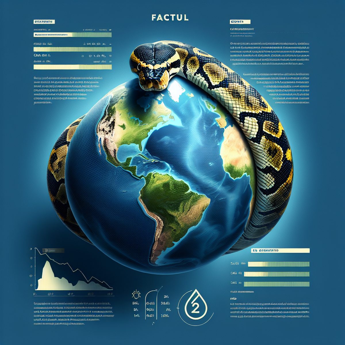 A python snake wrapped around a terrestrial globe, denoting the strength of Python in examining carbon footprints and promoting environmental preservation.