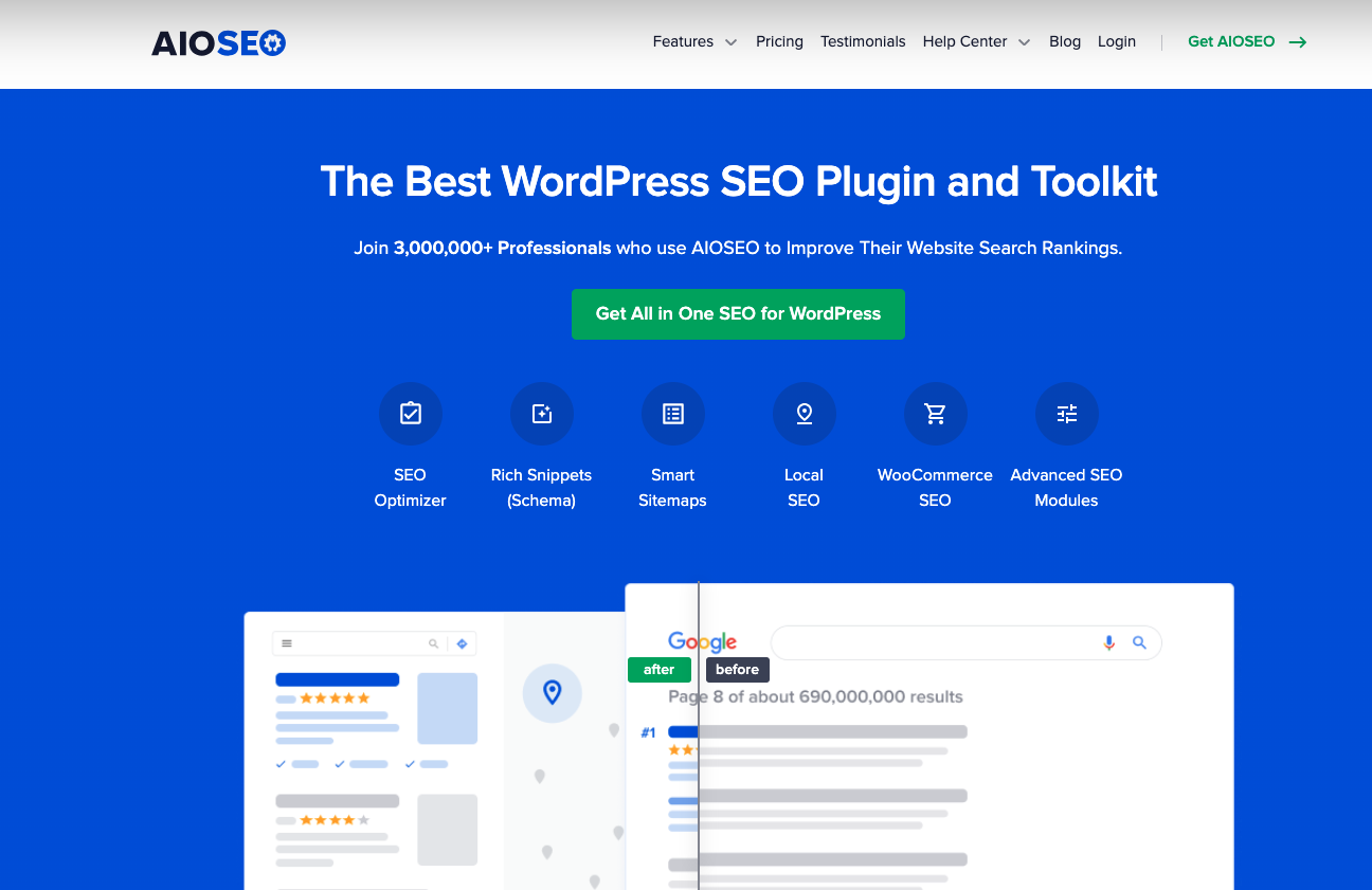 AISEO's landing page for wordpress seo plugin