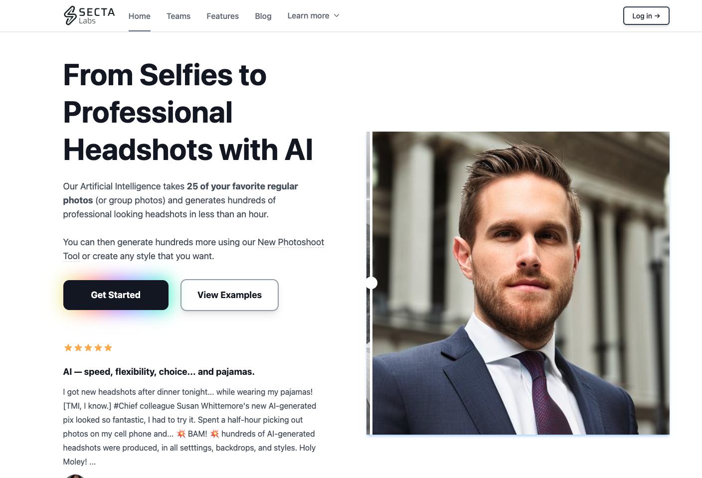 Secta AI's AI Headshot generator