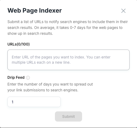 Web Page indexing tool