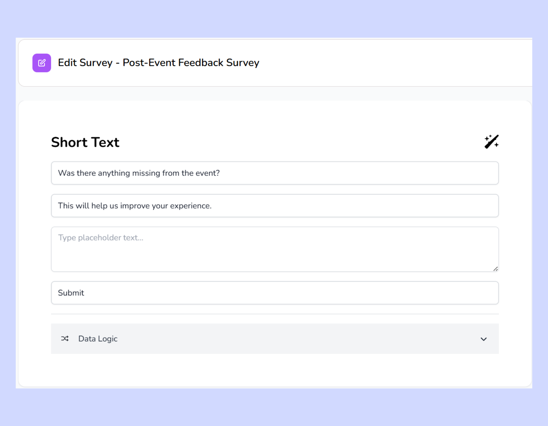 Event Survey-short text