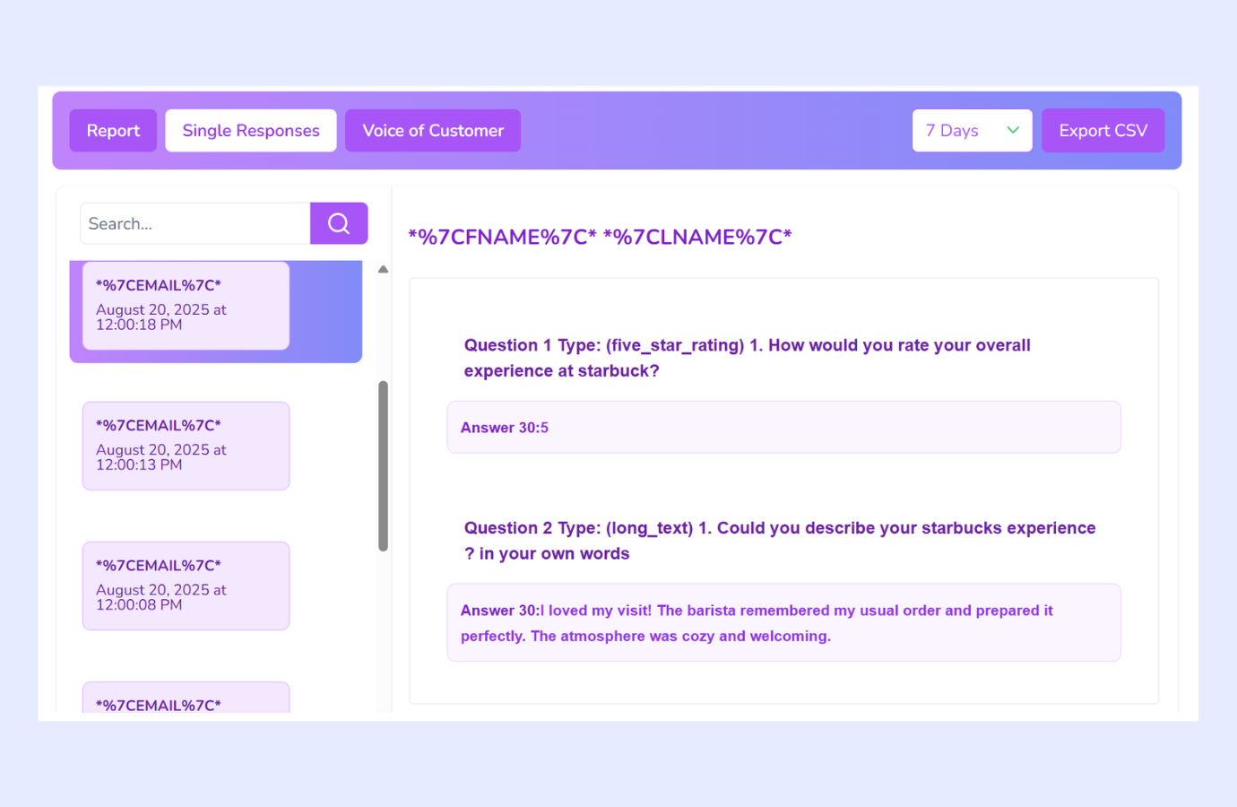 Voice of customer -single report