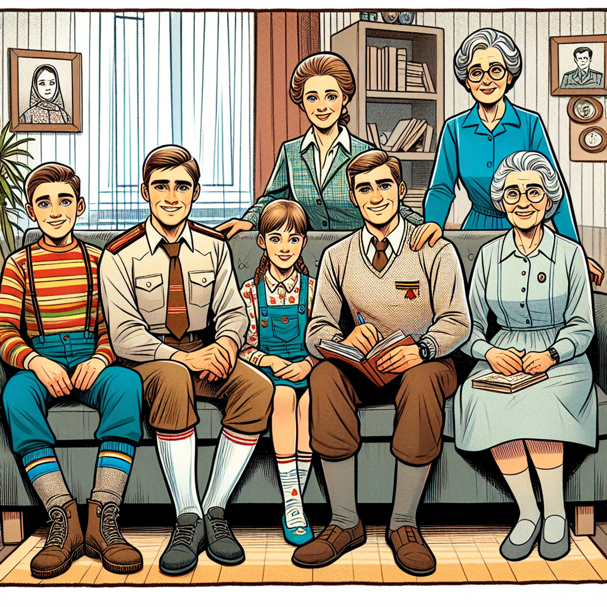 A digital art rendering of a vintage family photo album, symbolizing the nostalgic memories of the Stogov family.