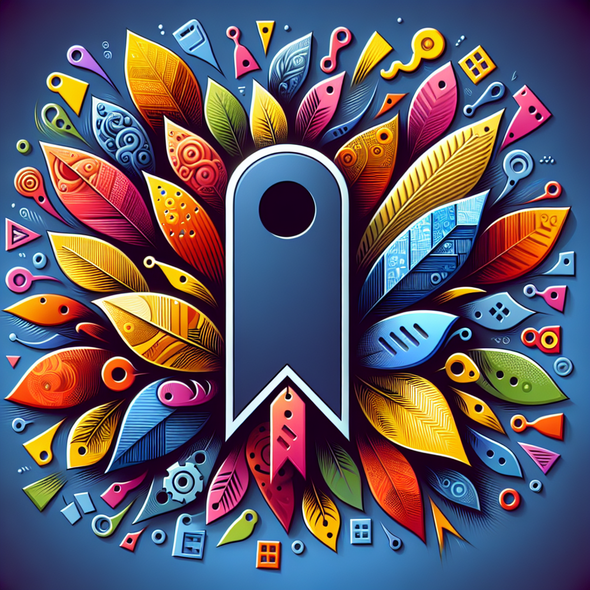 A vibrant image of a bold, stand-out bookmark surrounded by a multicolor array of distinctive tags representing categorization and organization of information.