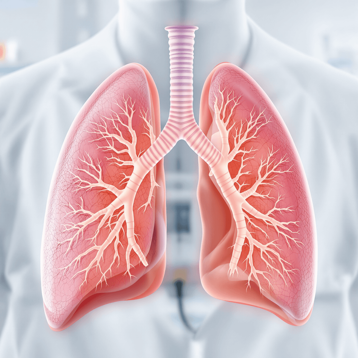 Primer plano de pulmones sanos con una superposición sutil de vías respiratorias obstructivas, simbolizando enfermedades respiratorias crónicas, sobre un fondo médico limpio. Primer plano de pulmones sanos con una superposición sutil de vías respiratorias obstructivas, simbolizando enfermedades respiratorias crónicas, sobre un fondo médico limpio.