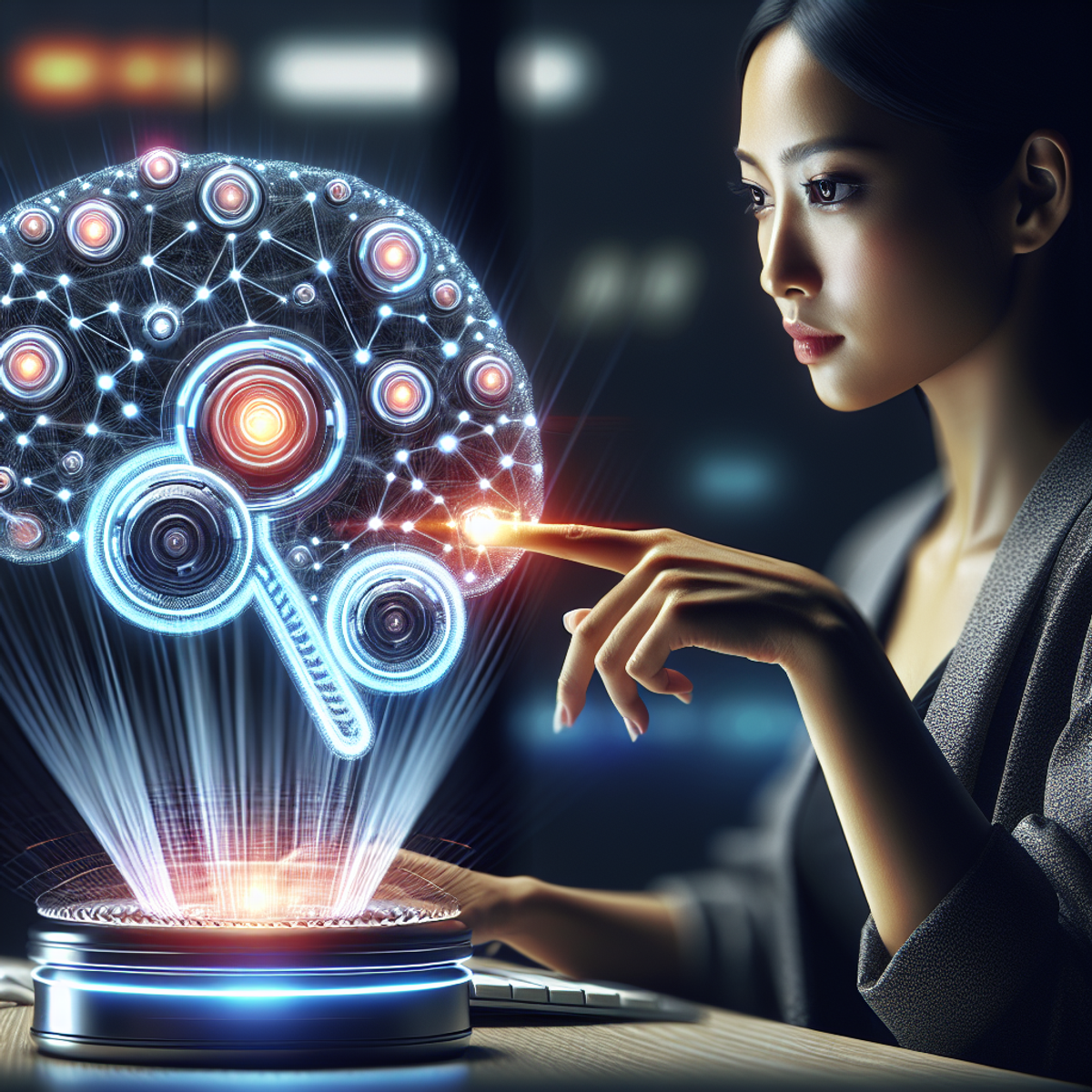 A woman using AI to create 3D content draft.