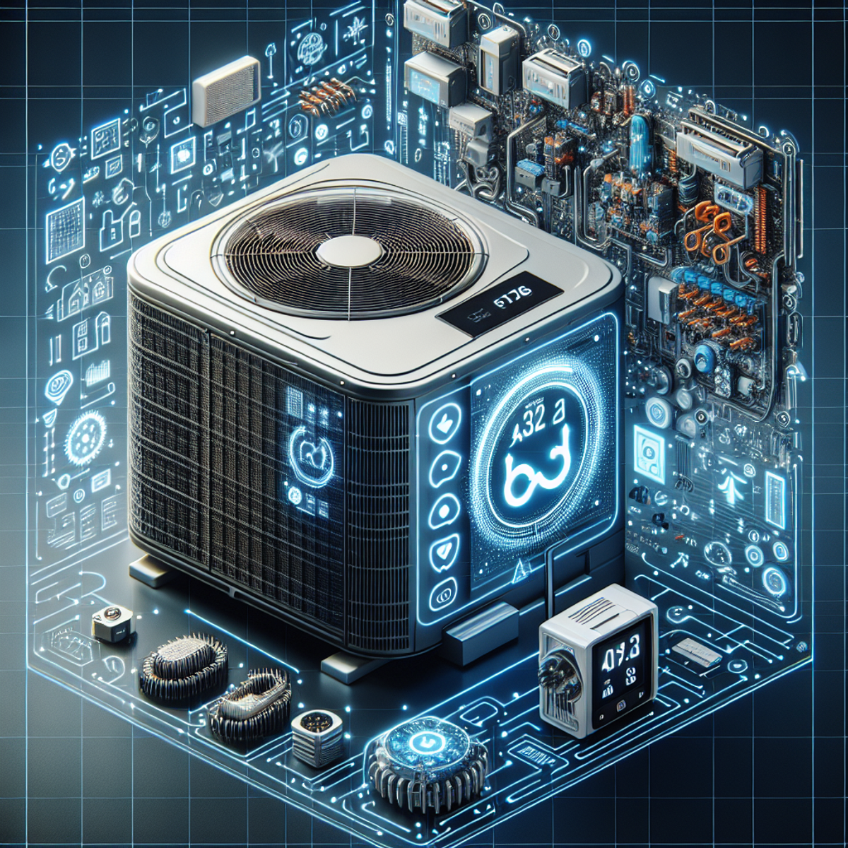 A modern air conditioning unit with a smart thermostat.