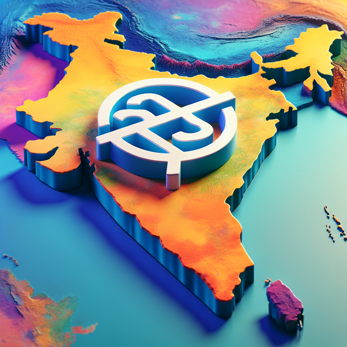 Alt text: A detailed map of India with a prominent, symbolic bank logo superimposed on it, featuring vibrant colors and intricate details.