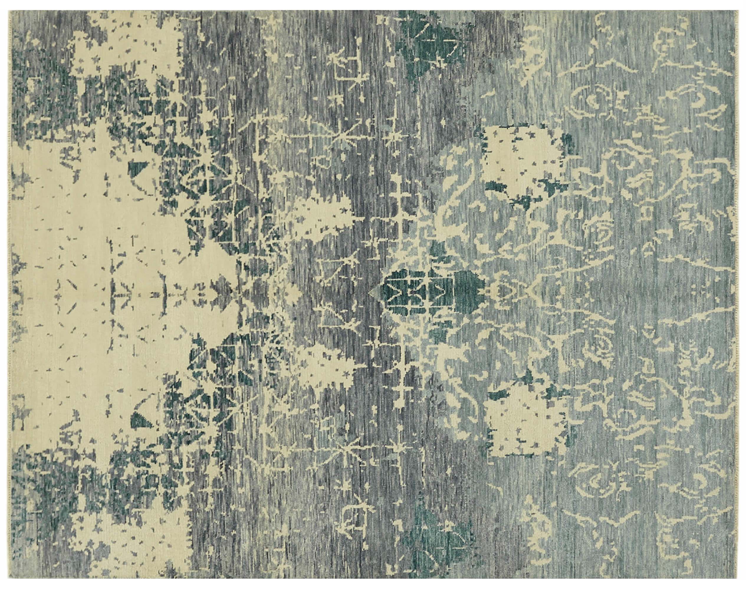 A vibrant blue Oriental Oushak rug, featuring a refined traditional design, serves as a captivating centerpiece in a contemporary interior, harmonizing with sleek furnishings and infusing the space with sophisticated warmth.