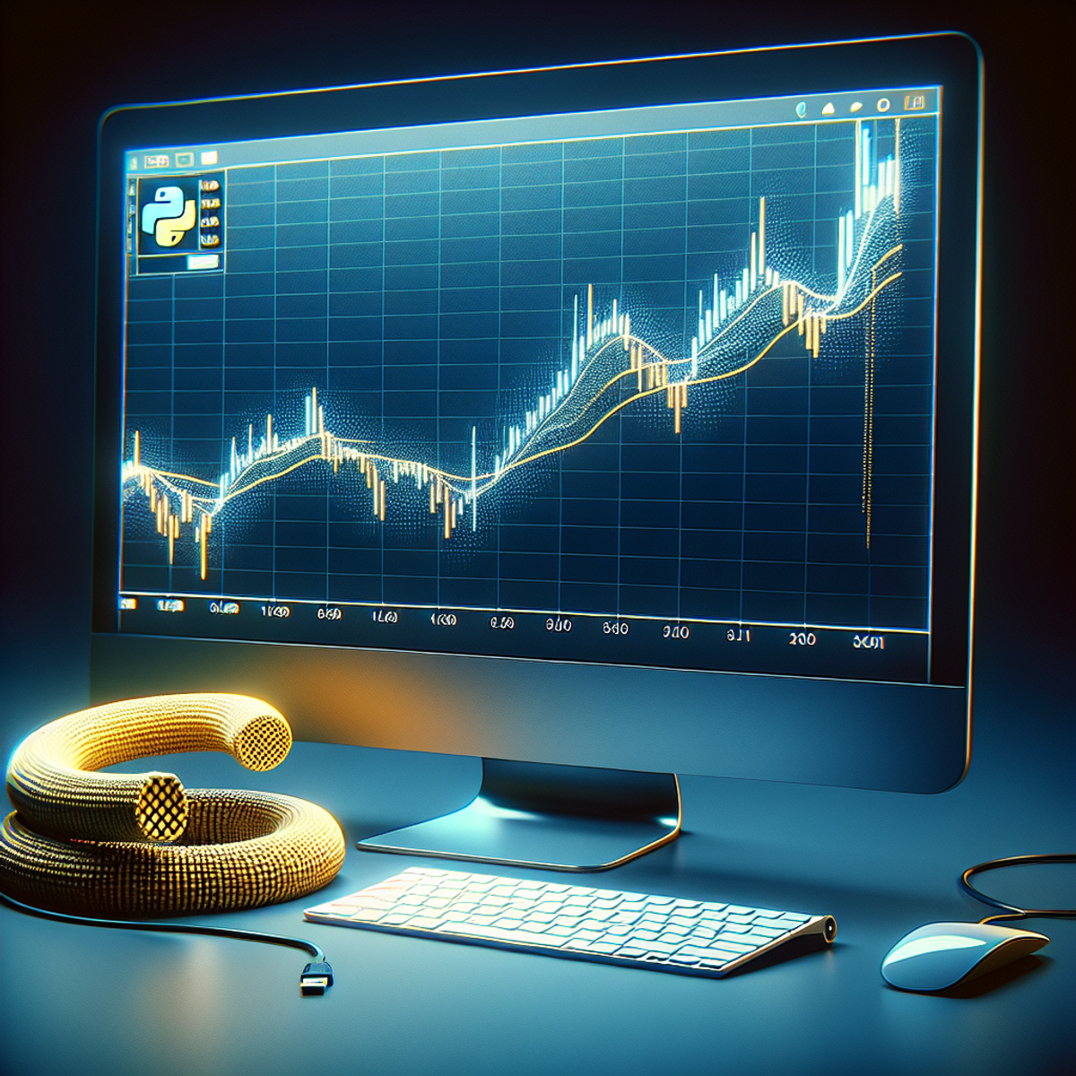 A close-up image of a computer monitor displaying a line graph with fluctuating symbols representing cryptocurrency prices.