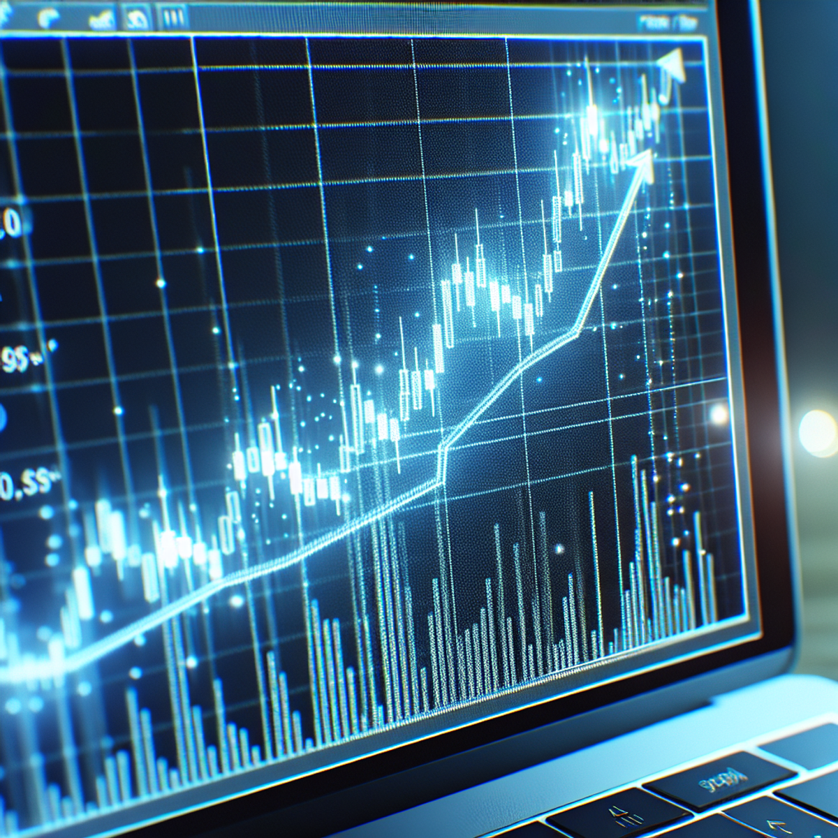 A close-up image of a computer screen displaying a line graph representing successful cryptocurrency trading strategies developed using Python programming.