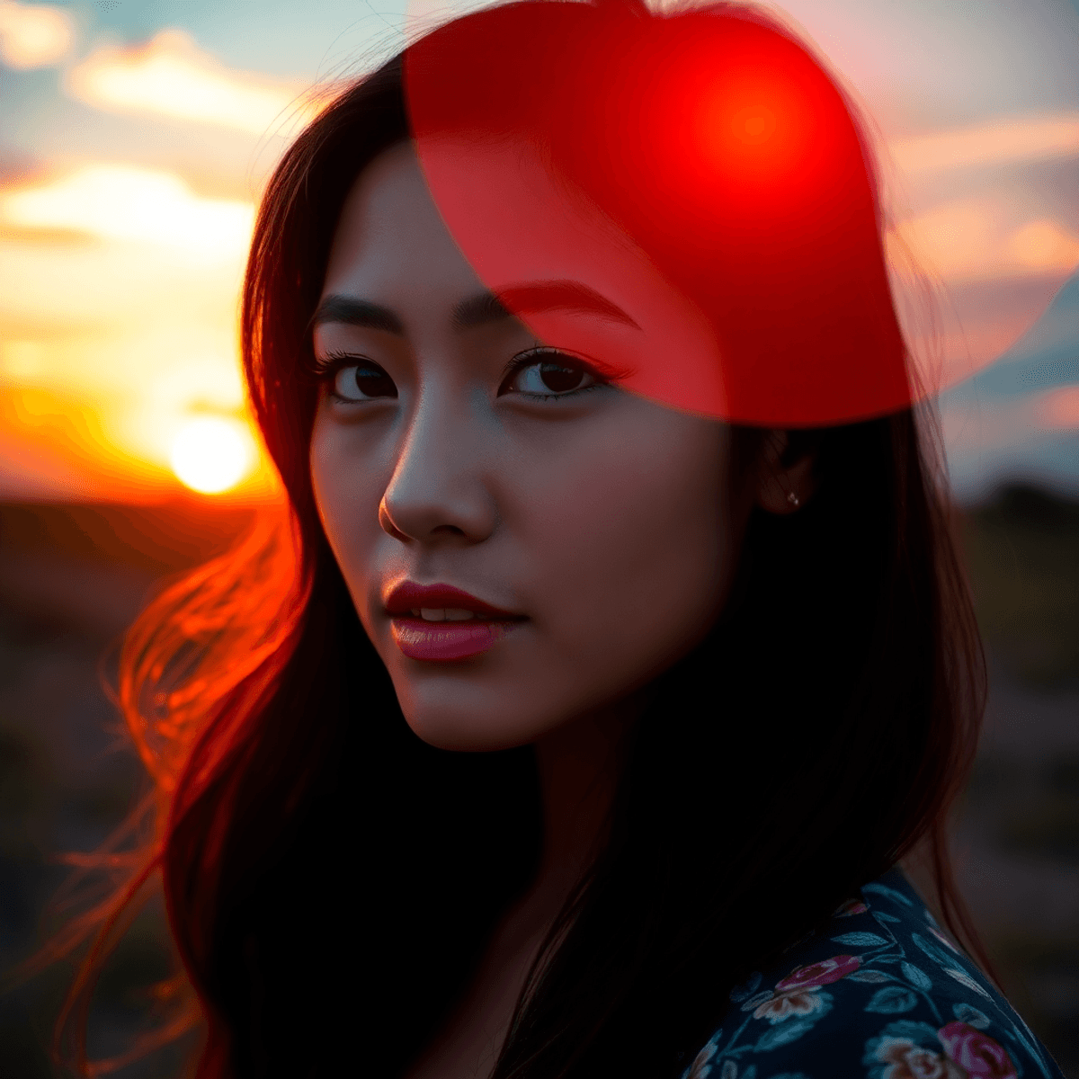 photography level 3 editing to consider “cheating” A captivating sunset merges with a well-lit portrait, highlighting vibrant colors and seamless transitions, showcasing creativity and mastery in photography editing.