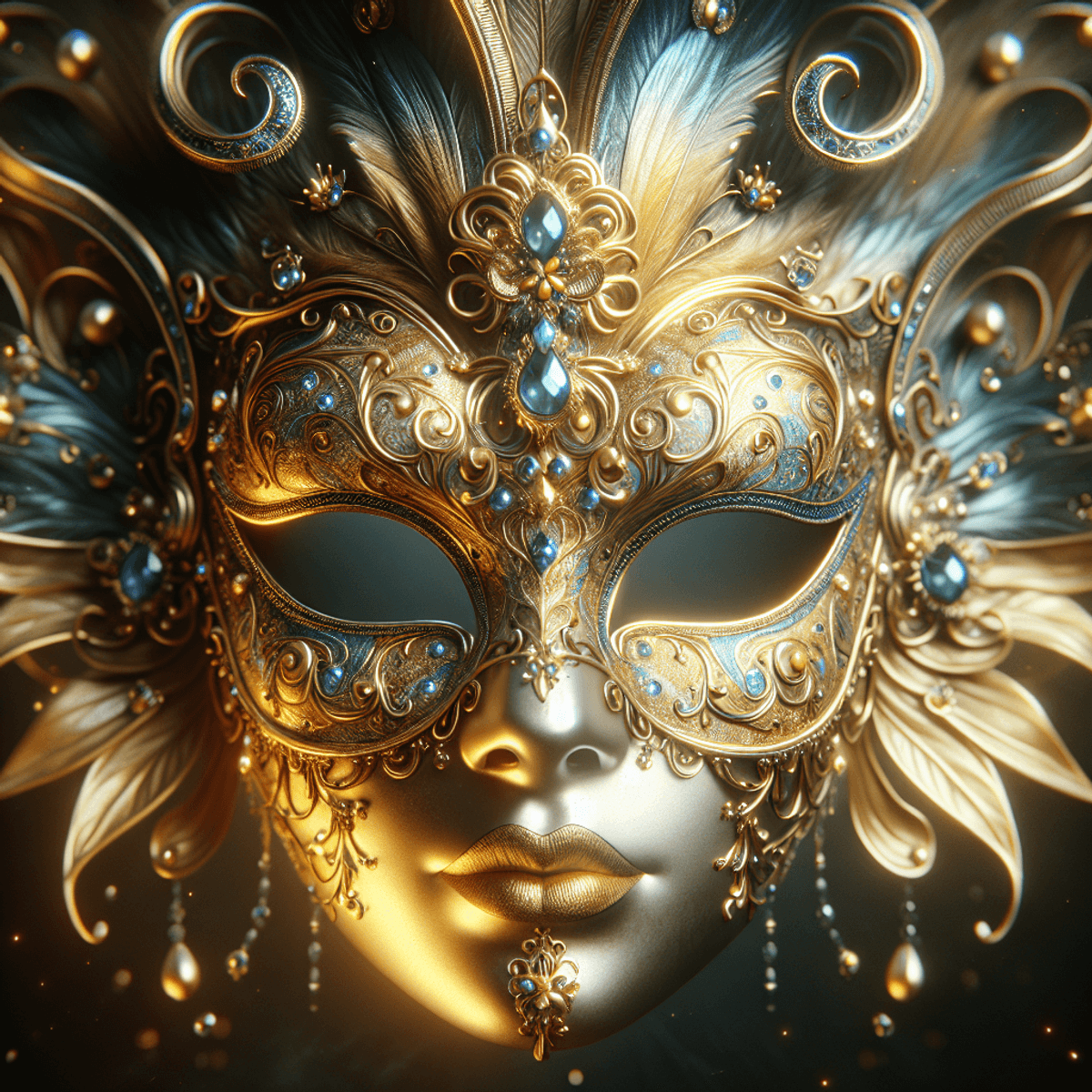 An example of a masquerade mask with feather and rhinestone embellishments.