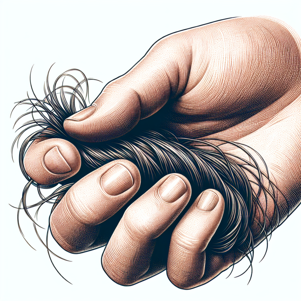 A hand gently holding a strand of hair.