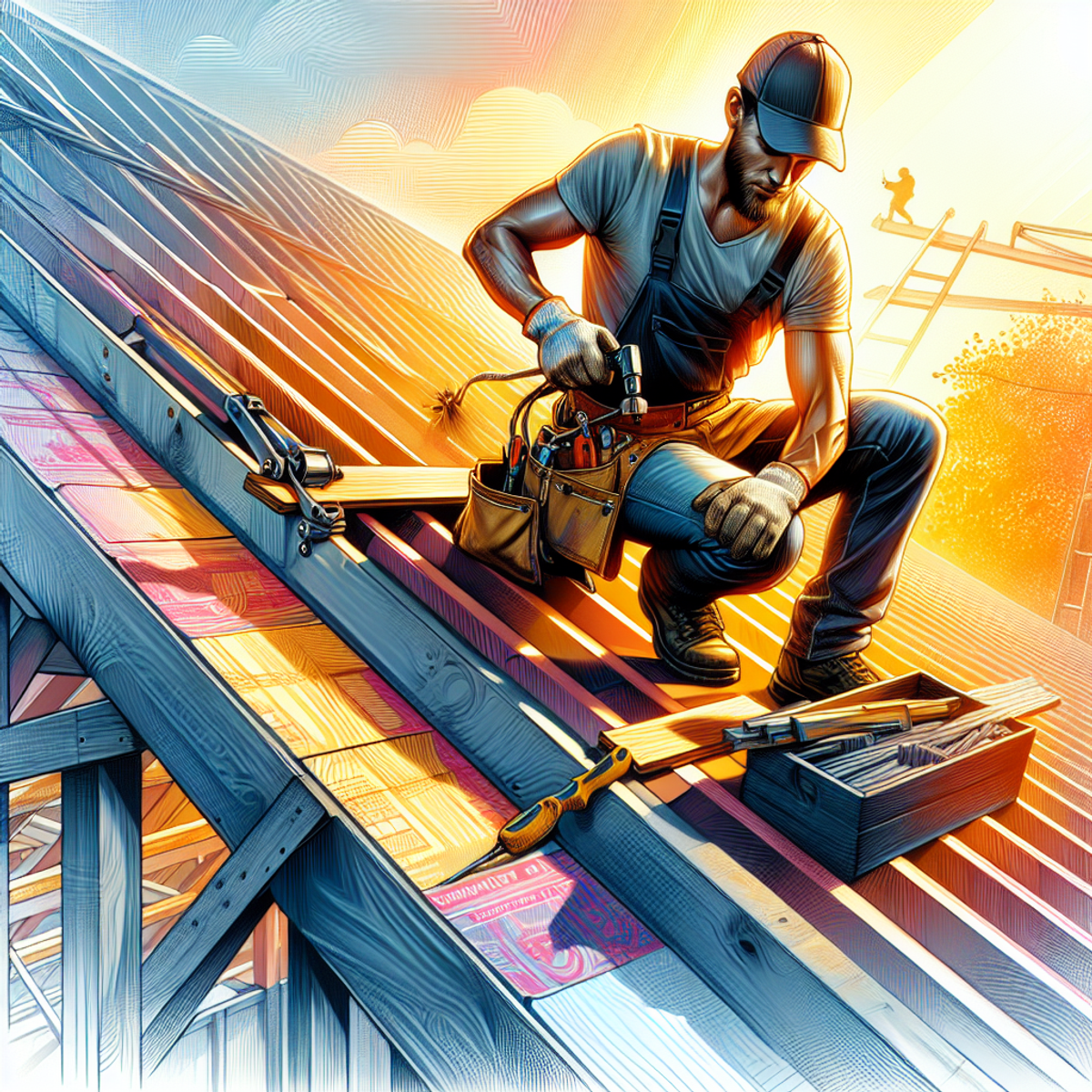 A professional worker in safety gear installs a roof jack with precision and care, ensuring proper ventilation and leak prevention in the under-construction roof.