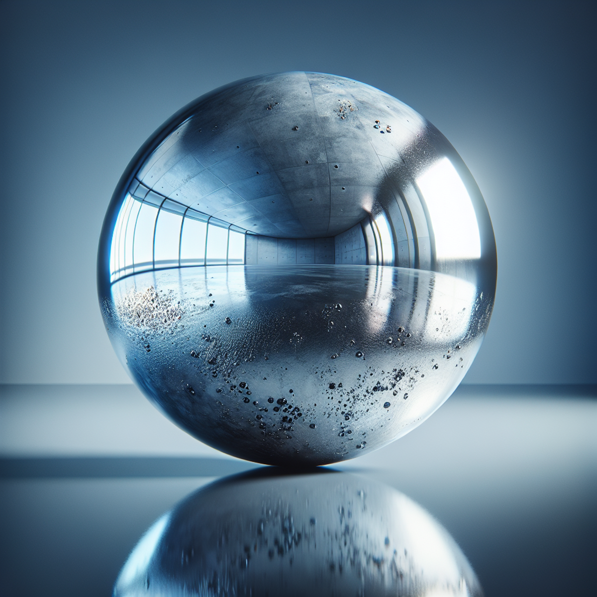 Shiny polished concrete floor with reflection of surroundings.