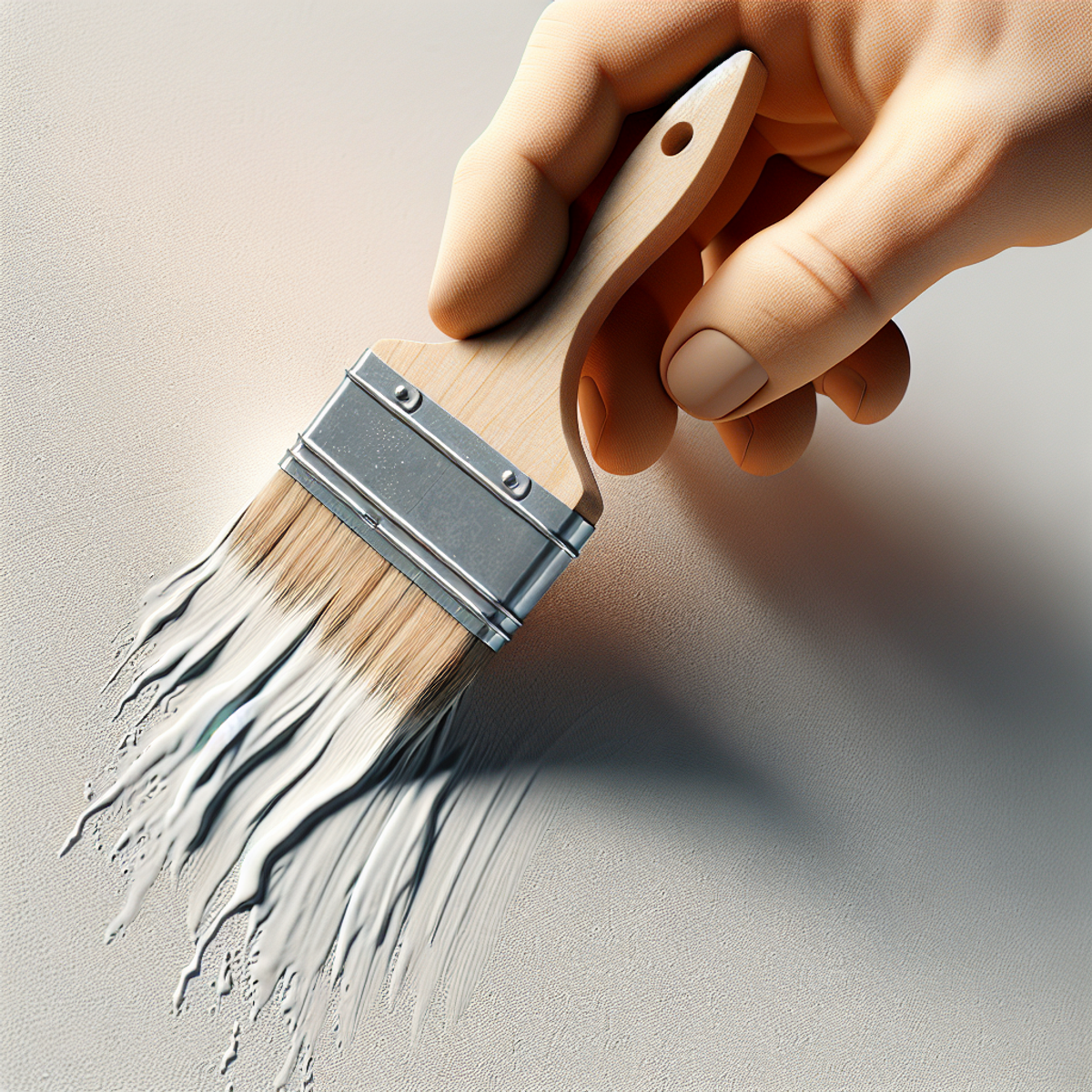 A hand applying primer to a drywall surface with a brush.