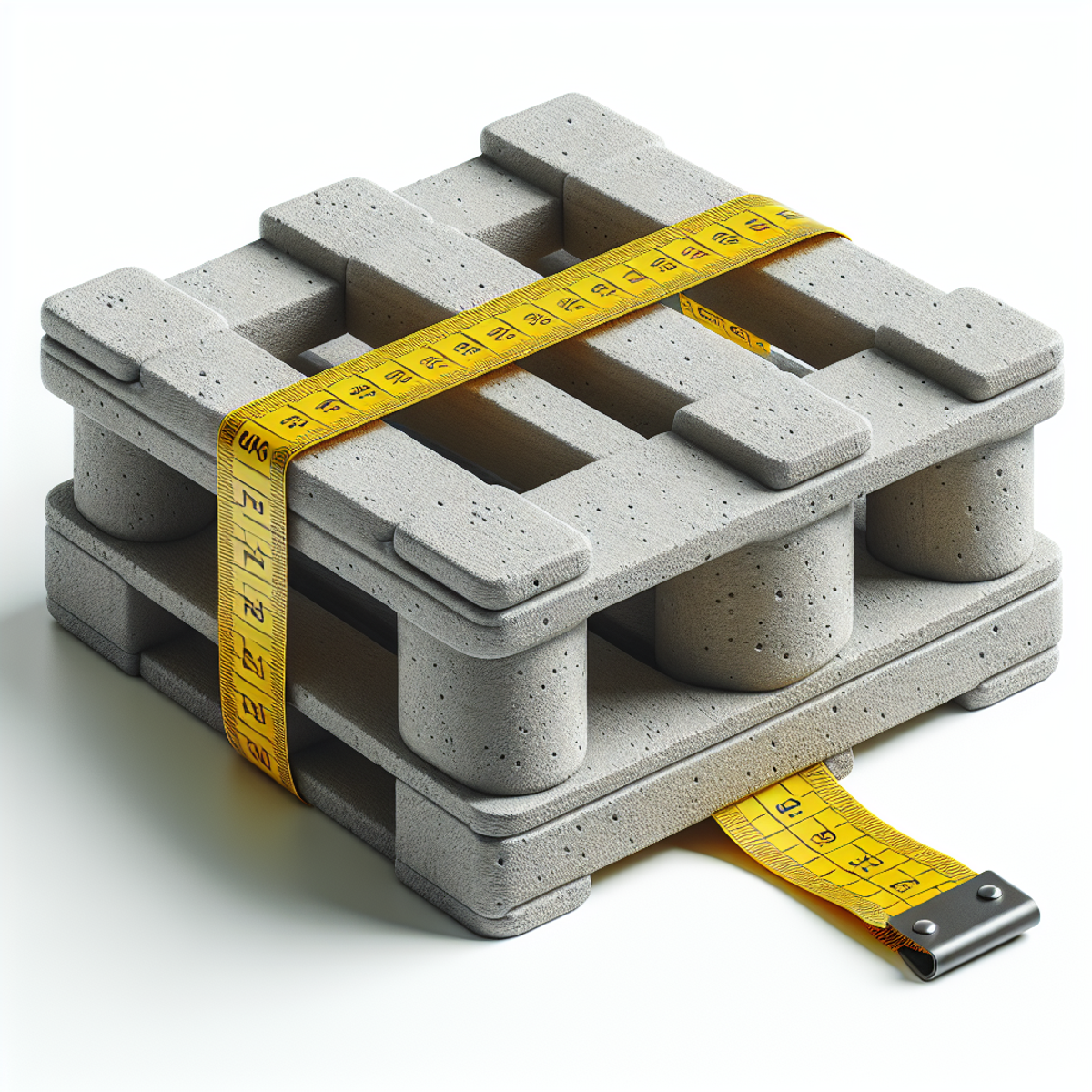 Concrete pallet with yellow measuring tape.