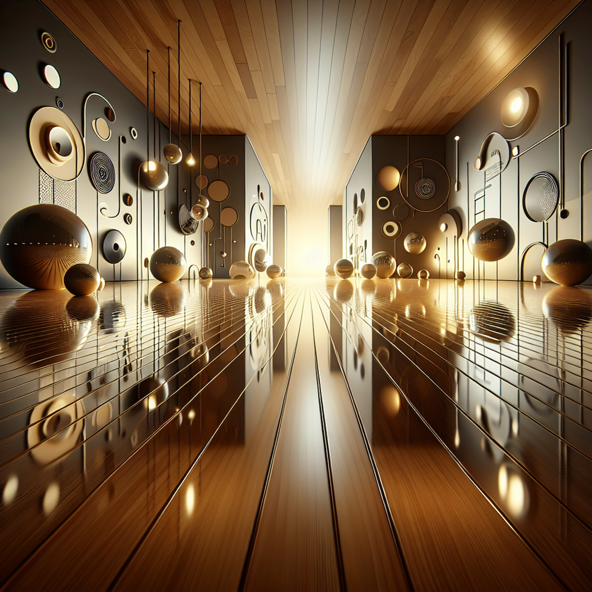 A polished marble floor reflecting a crystal chandelier and ornate ceiling molding.