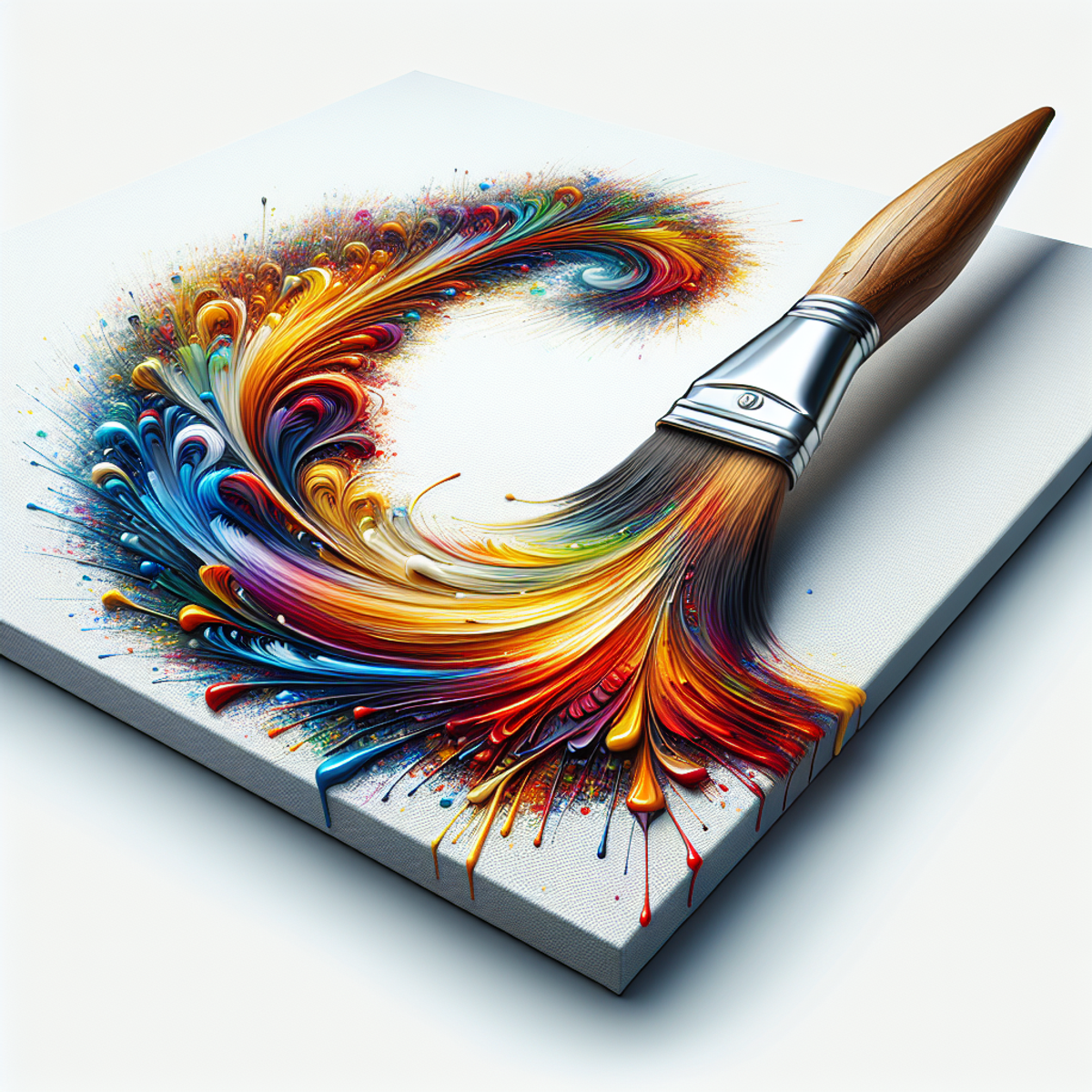A paintbrush creating vibrant swirls of color on a canvas.