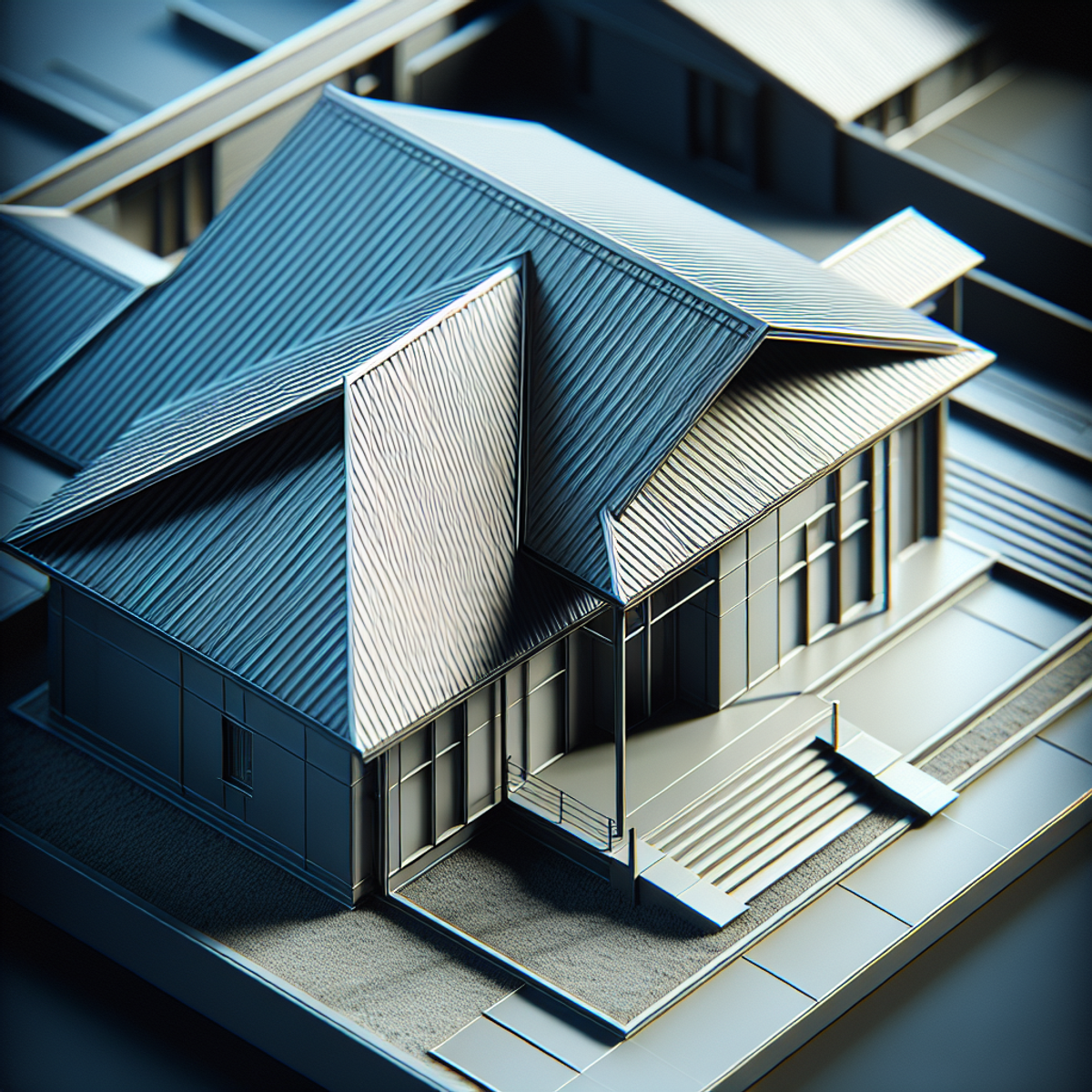 A close-up of a modern, sleek metal roof with precise design and utilitarian philosophy.