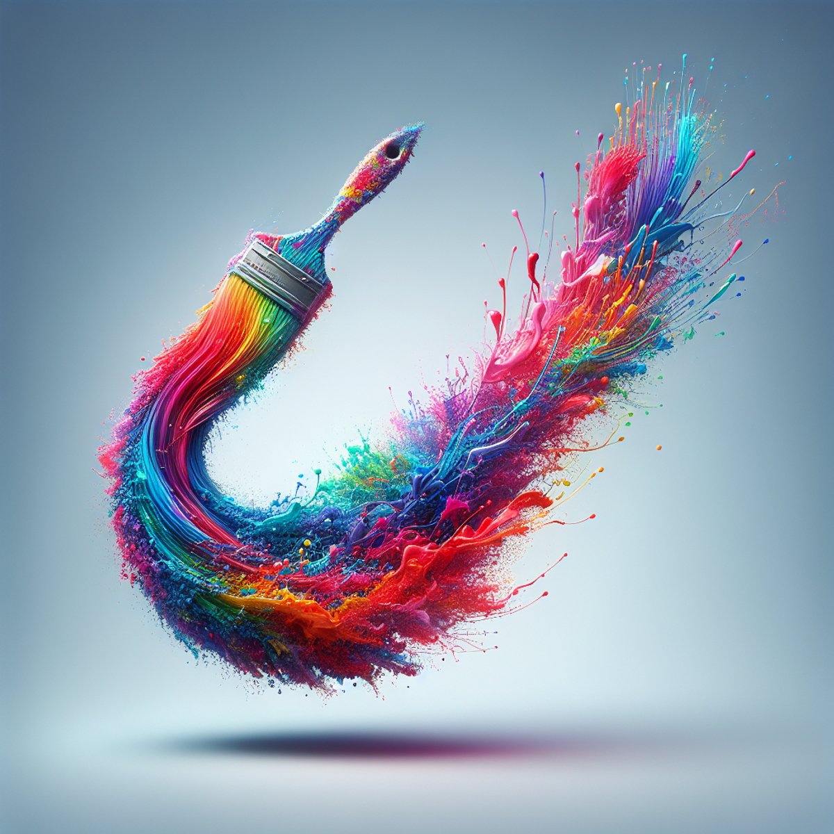 A hovering paintbrush leaving a trail of vibrant colors.