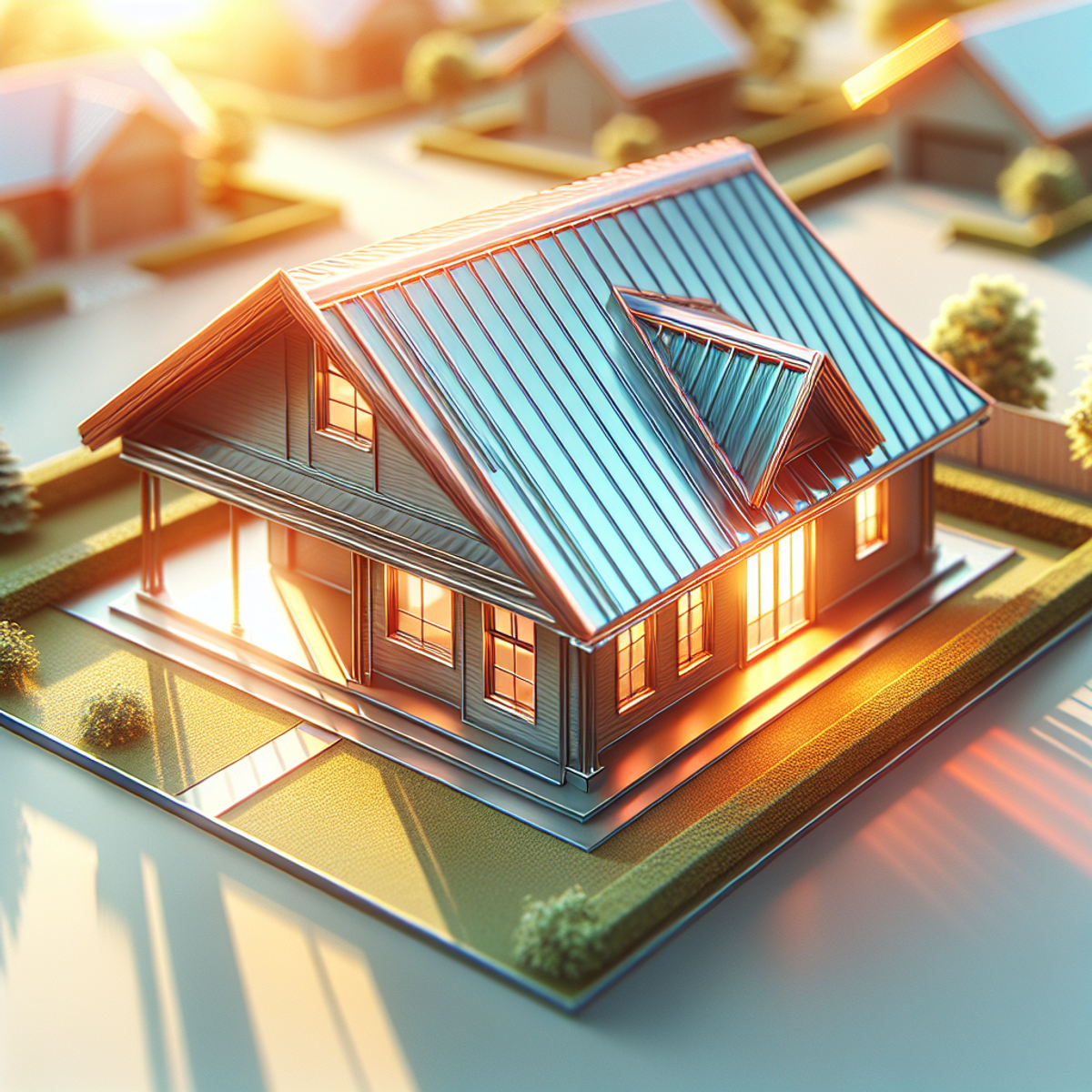 A shiny metal roof reflecting sunlight.