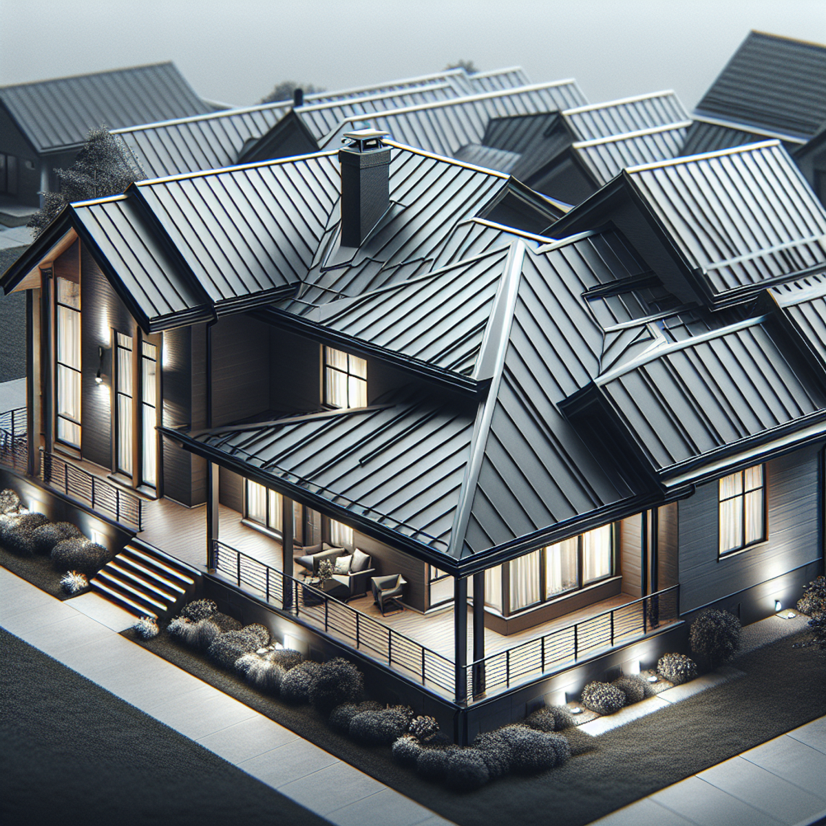 A close-up image of a metal roof with a perfectly installed gutter system showcasing high-level craftsmanship.