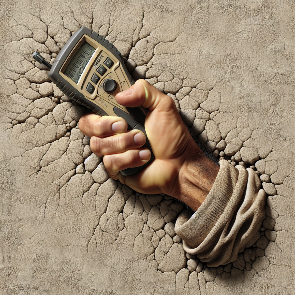 Hand using stud finder on stucco wall