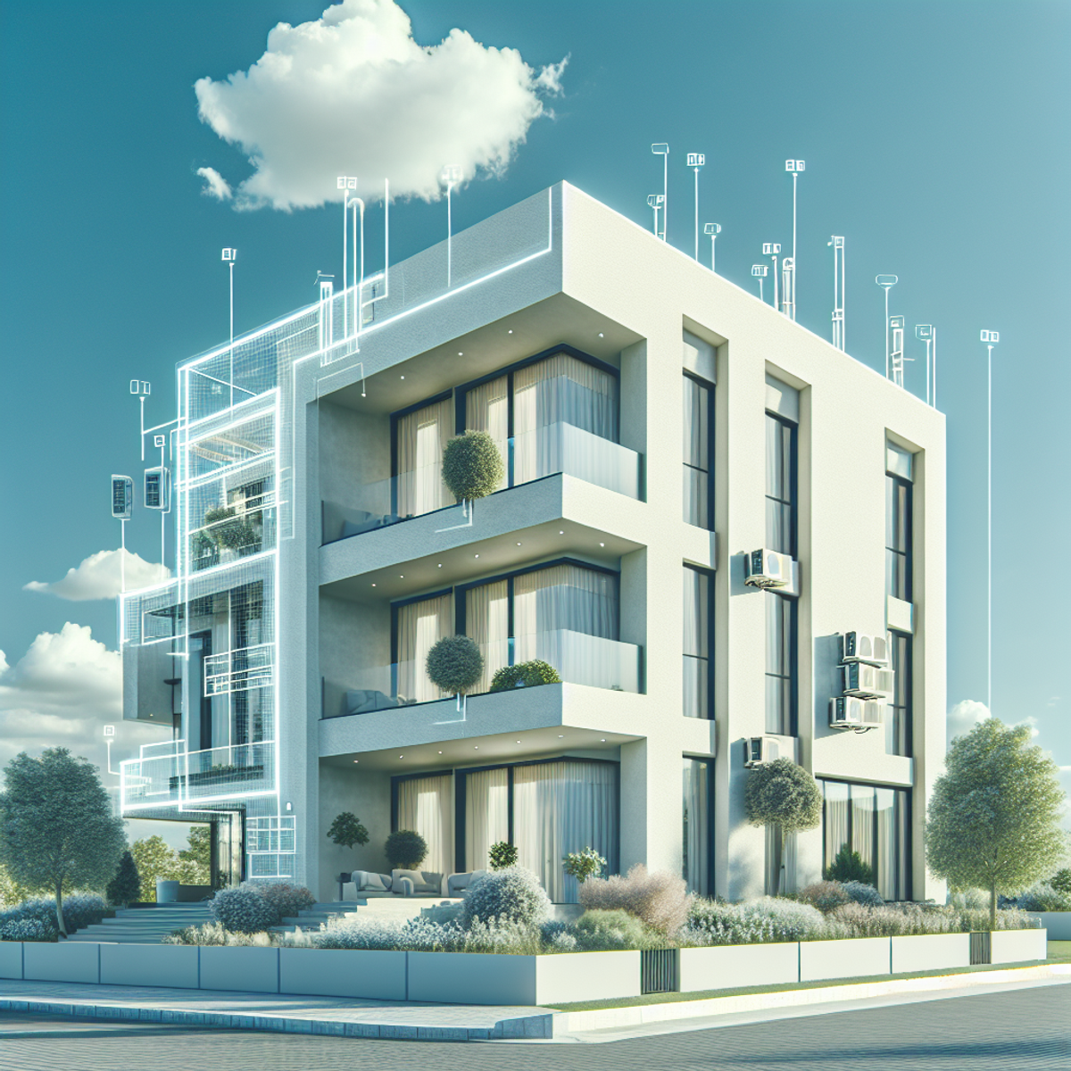 A beautiful, eco-friendly house with EIFS stucco against a clear, azure sky.