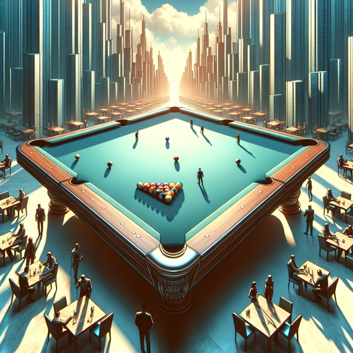 A group of friends enjoying a game of pool, with intense focus and friendly competition in a lively atmosphere.