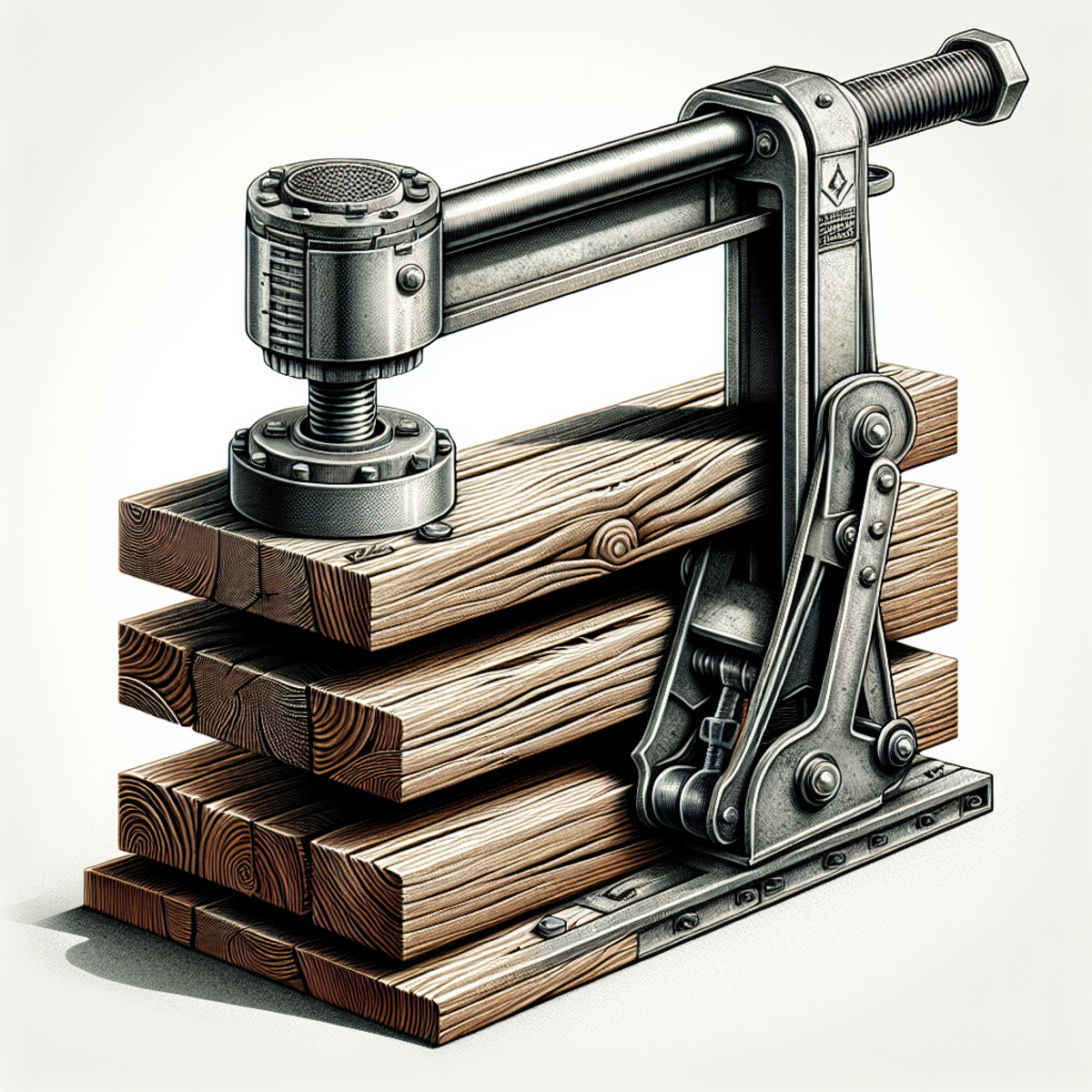 A hydraulic jack lifting a sagging wooden beam.