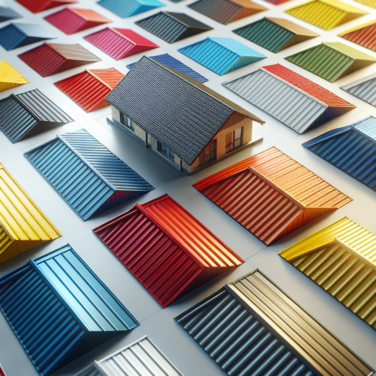 A selection of colorful metal roofs in red, yellow, blue, green, and silver shining under the sunlight.