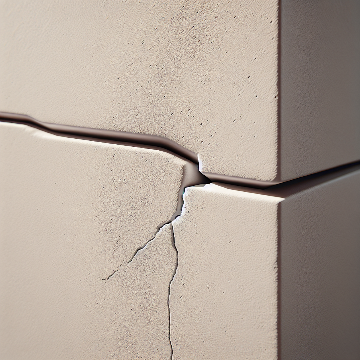 Close-up of a smooth stucco wall with a small crack running through it.