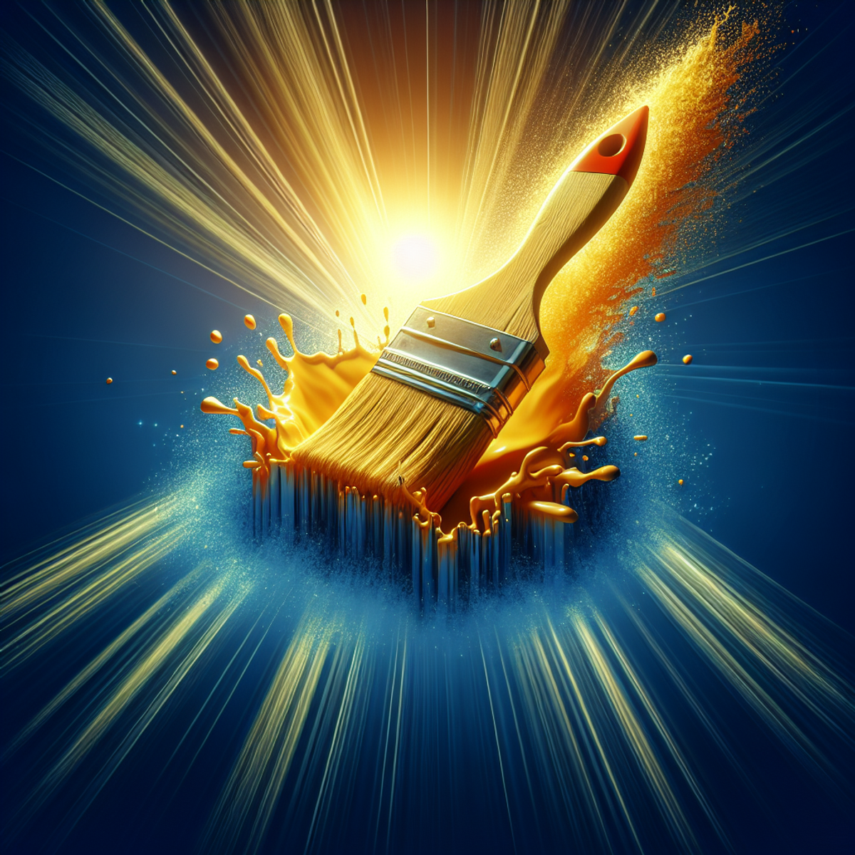 A paintbrush suspended in mid-air, bathed in radiant sunlight, symbolizing the fast drying process of paint.