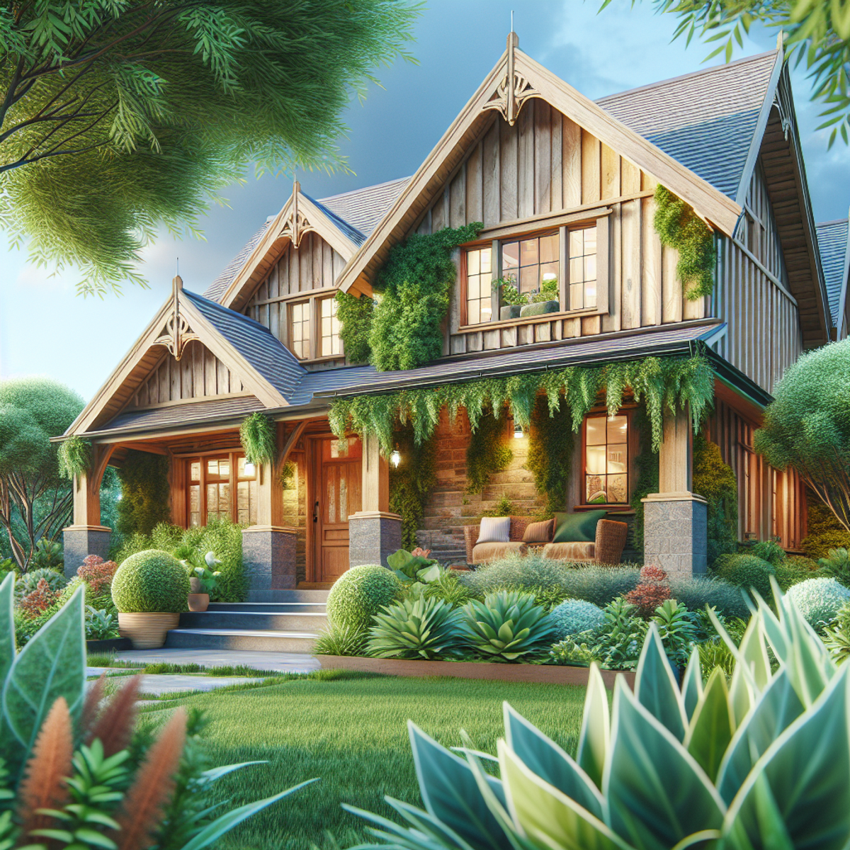 Tranquil suburban home with vibrant green garden.