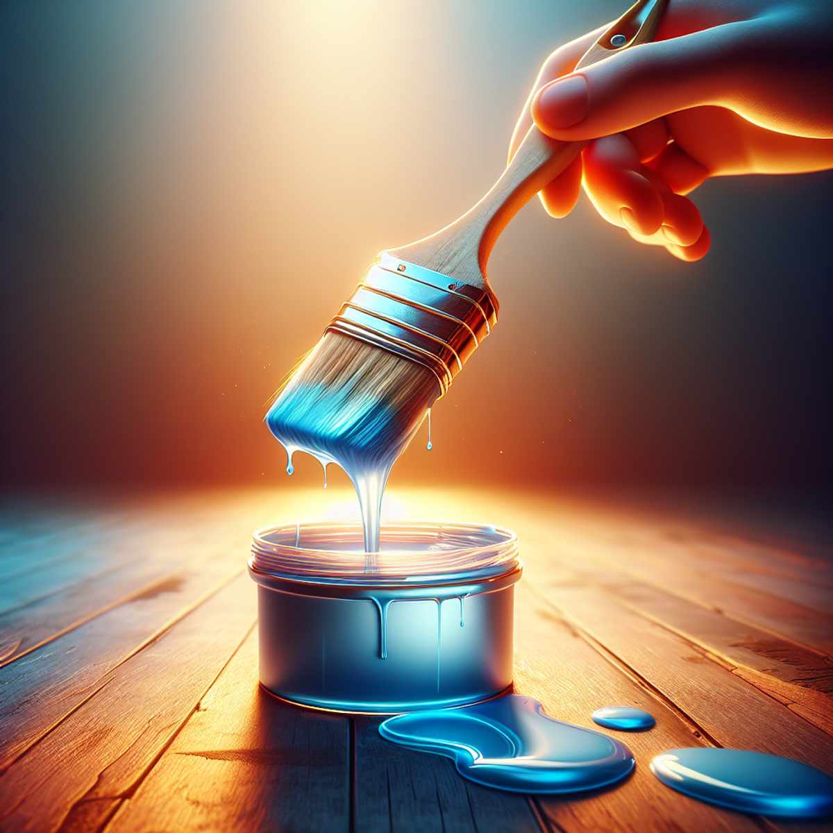 A paintbrush being dipped into a container of paint thinner.