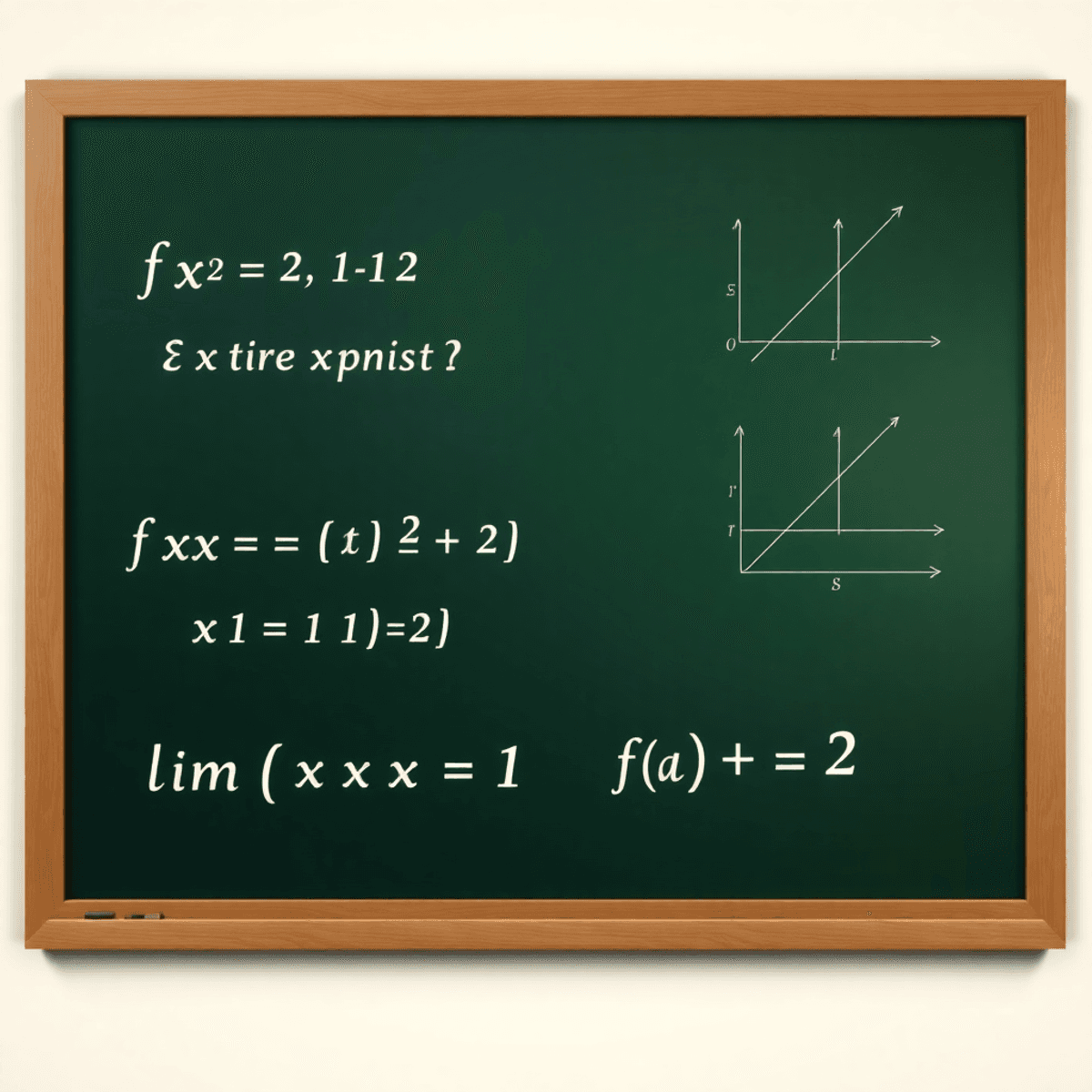 A realistic chalkboard filled with mathematical symbols and graphs depicting limits in calculus, featuring arrows approaching a point and abstract representations of equations.