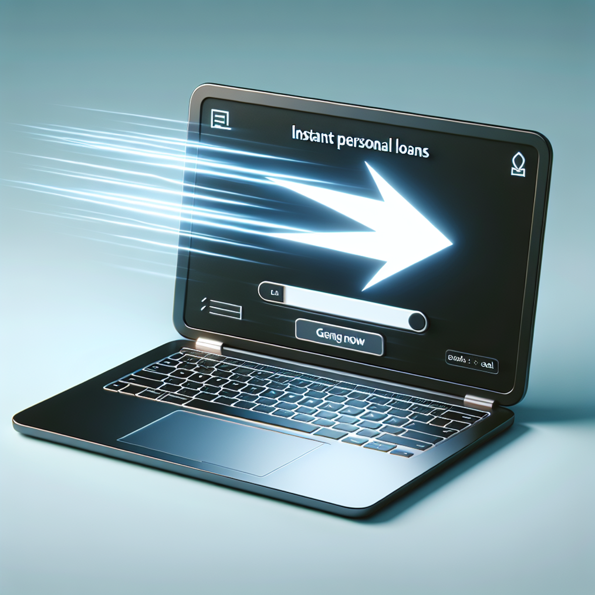 A sleek laptop with a charging lightning bolt symbolizing instant personal loans.