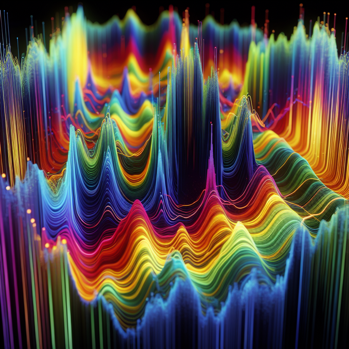 Vibrant multicolored sound wave graph.