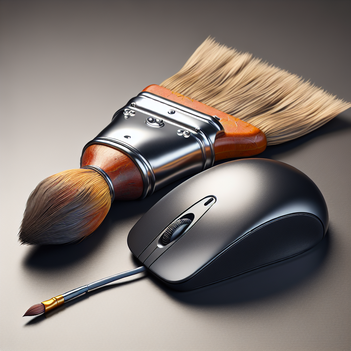 A classic paintbrush and a modern computer mouse side by side.