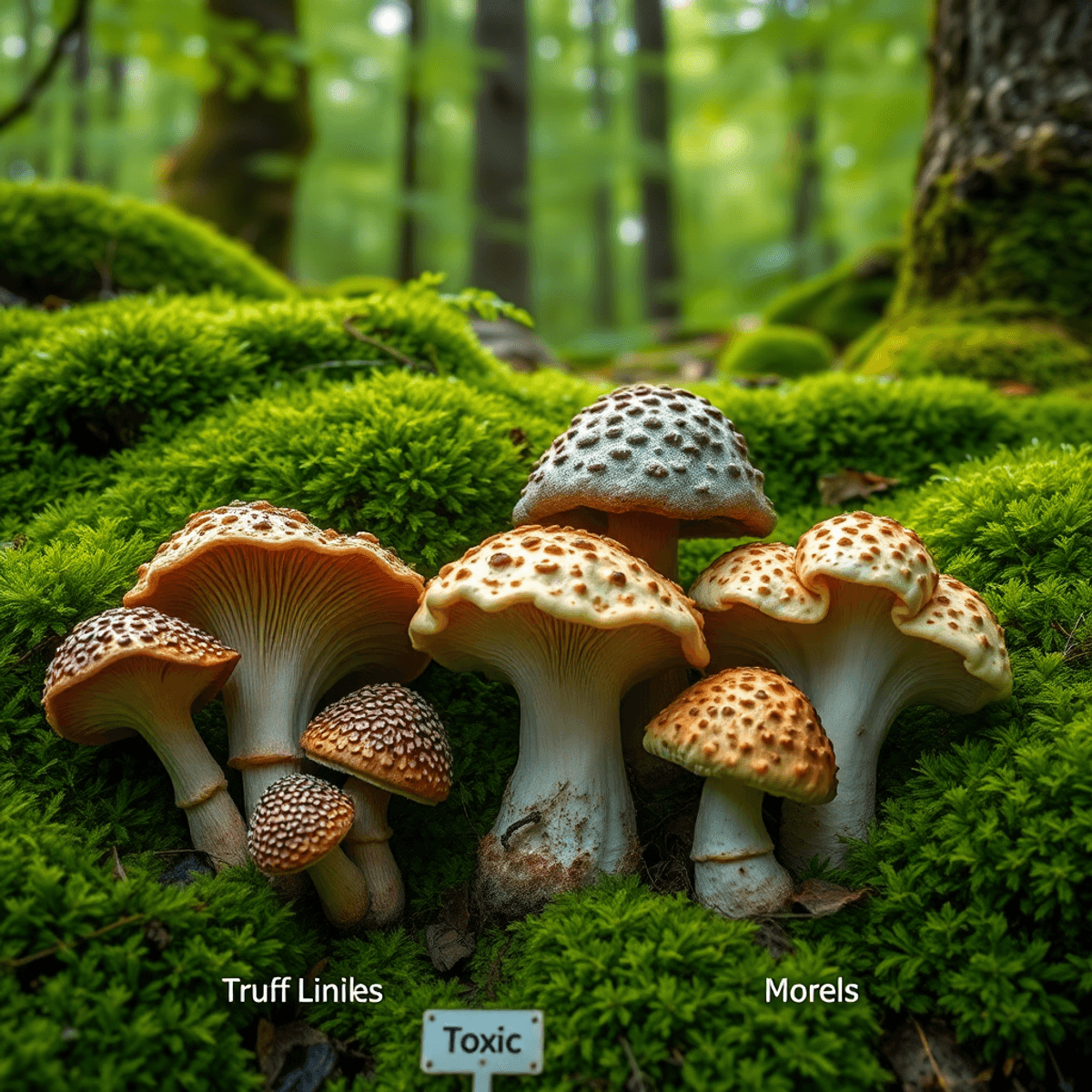A variety of mushrooms, including true morels and false morels