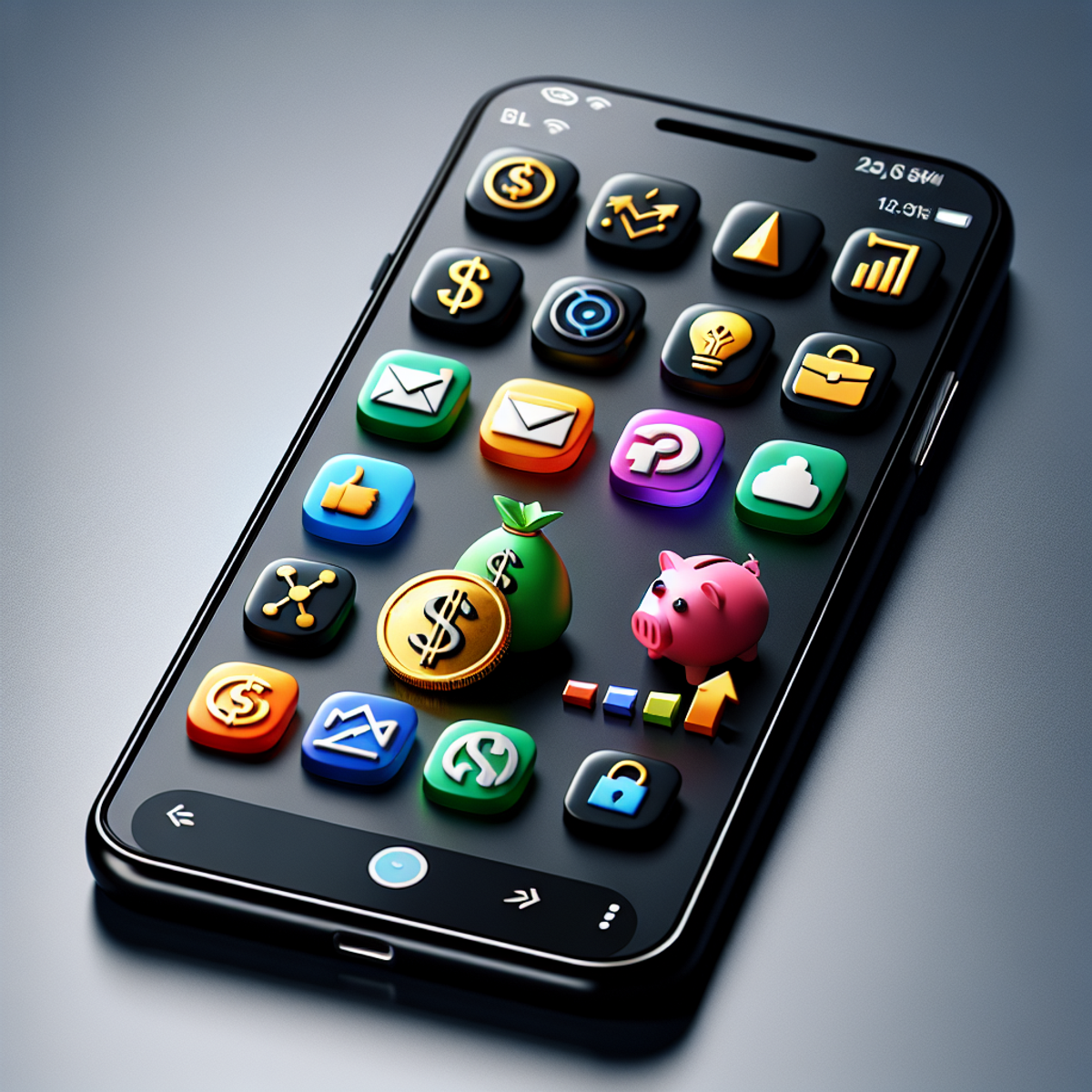 Smartphone displaying various finance-related app icons for generating passive income.