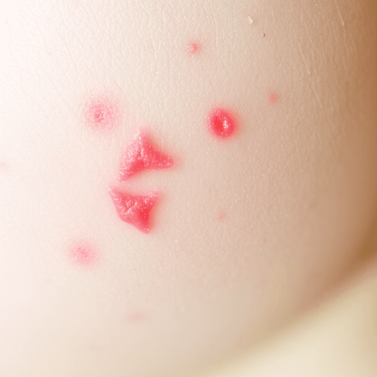 Close-up of dry, inflamed skin showing redness and irritation, representing atopic dermatitis. Soft, neutral background highlights the skin condition.